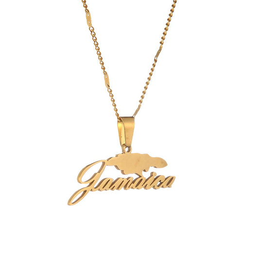 Stainless Steel Jamaica Map Pendant Necklaces for Women Jamaican Chain Jewelry Gifts (Gold) Yongkan Jewelry