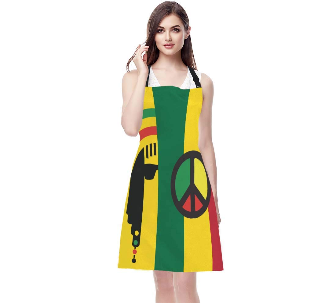 WONDERTIFY Reggae Culture Concept Design Apron,Jamaican Music Culture Hippie Rasta Style Yellow Green Red Bib Apron with Adjustable Neck for Men Women,Suitable for Home Kitchen Cook Baking BBQ Apron WONDERTIFY