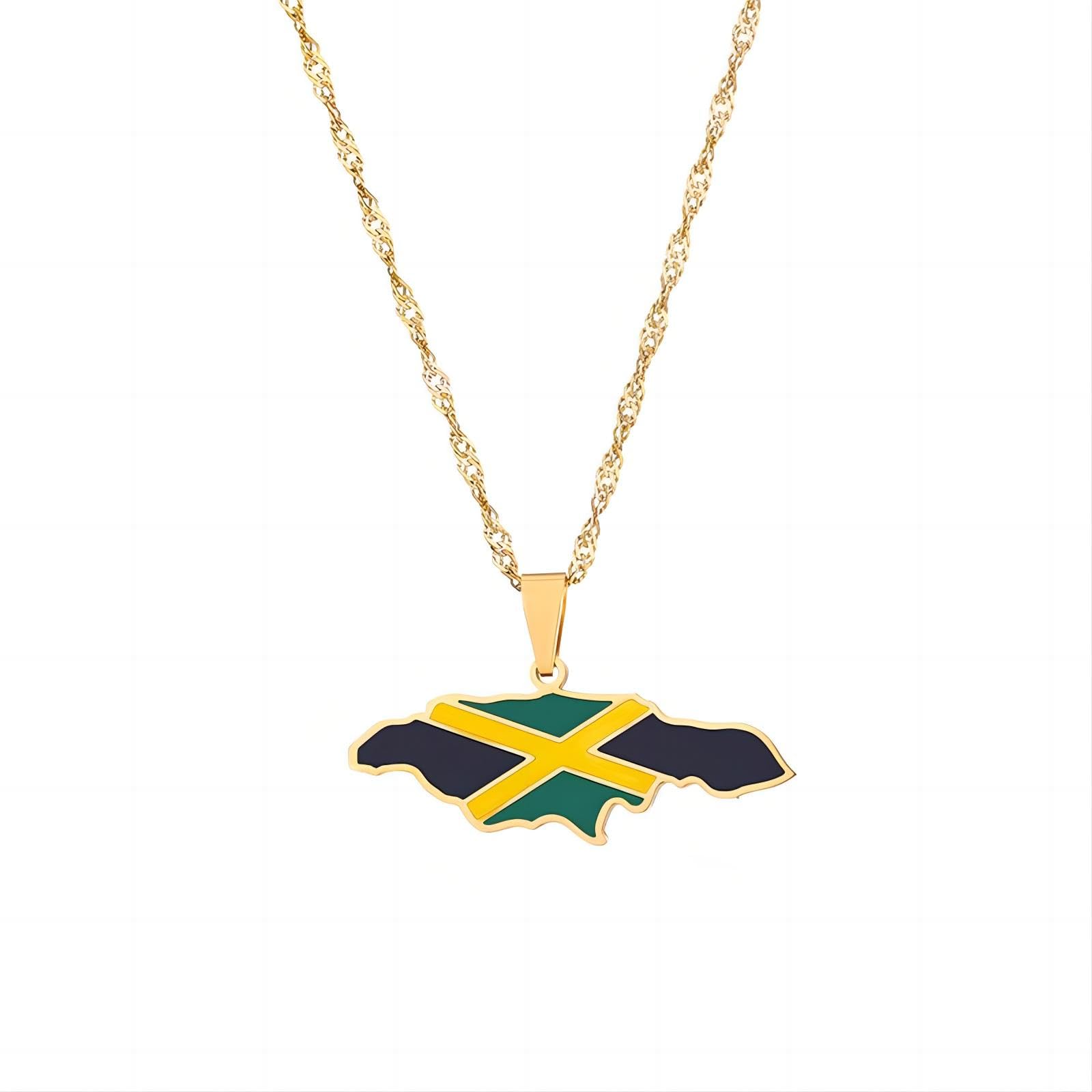 JUHIOPOI Jamaica Necklace Jamaican Map Pendant Necklaces Mexican Jewelry Stainless Steel For Men Women (Jamaica Gold) JUHIOPOI