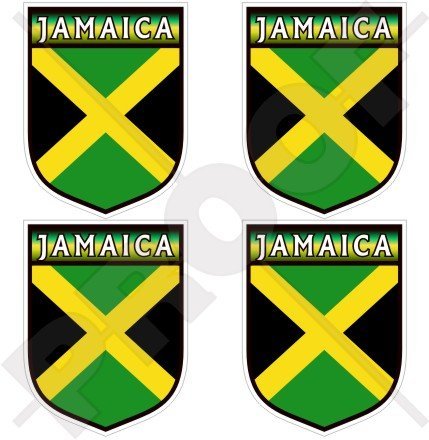 JAMAICA Jamaican Caribbean RASTA Shield 50mm (2") Vinyl Bumper-Helmet Stickers, Decals x4 StickersWorld