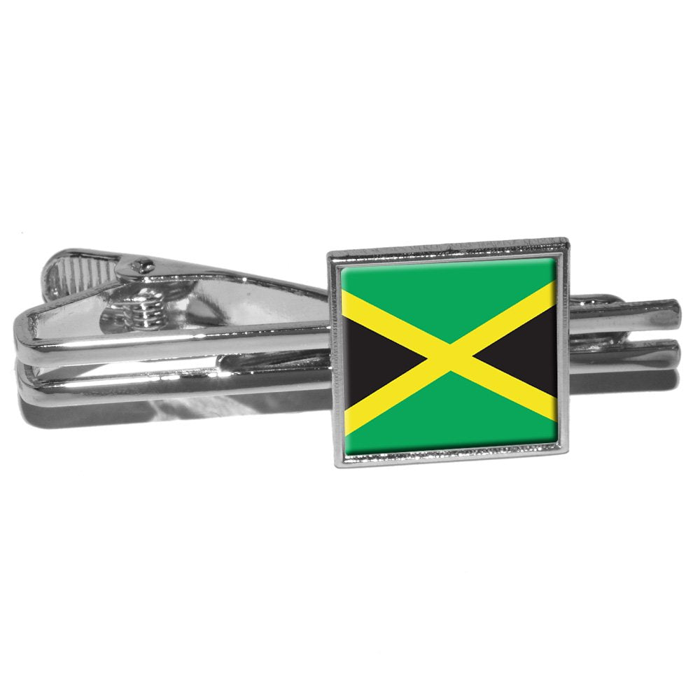 Jamaica Jamaican Flag Square Tie Bar Clip Clasp Tack - Silver GRAPHICS & MORE