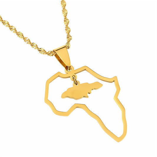 CB Gold Jewelry Outline Africa Map Jamaica Map Pendant Necklaces Gold Color Jewelry Map African Gift (gold), G158 CB Gold Jewelry