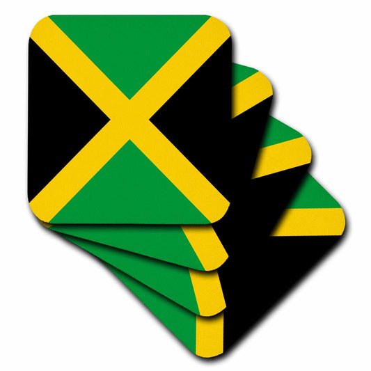 3dRose cst_158342_1 Flag of Jamaica Square-Caribbean Jamaican Green Black with Yellow Gold Saltire Cross-The Cross-Soft Coasters, Set of 4 3dRose