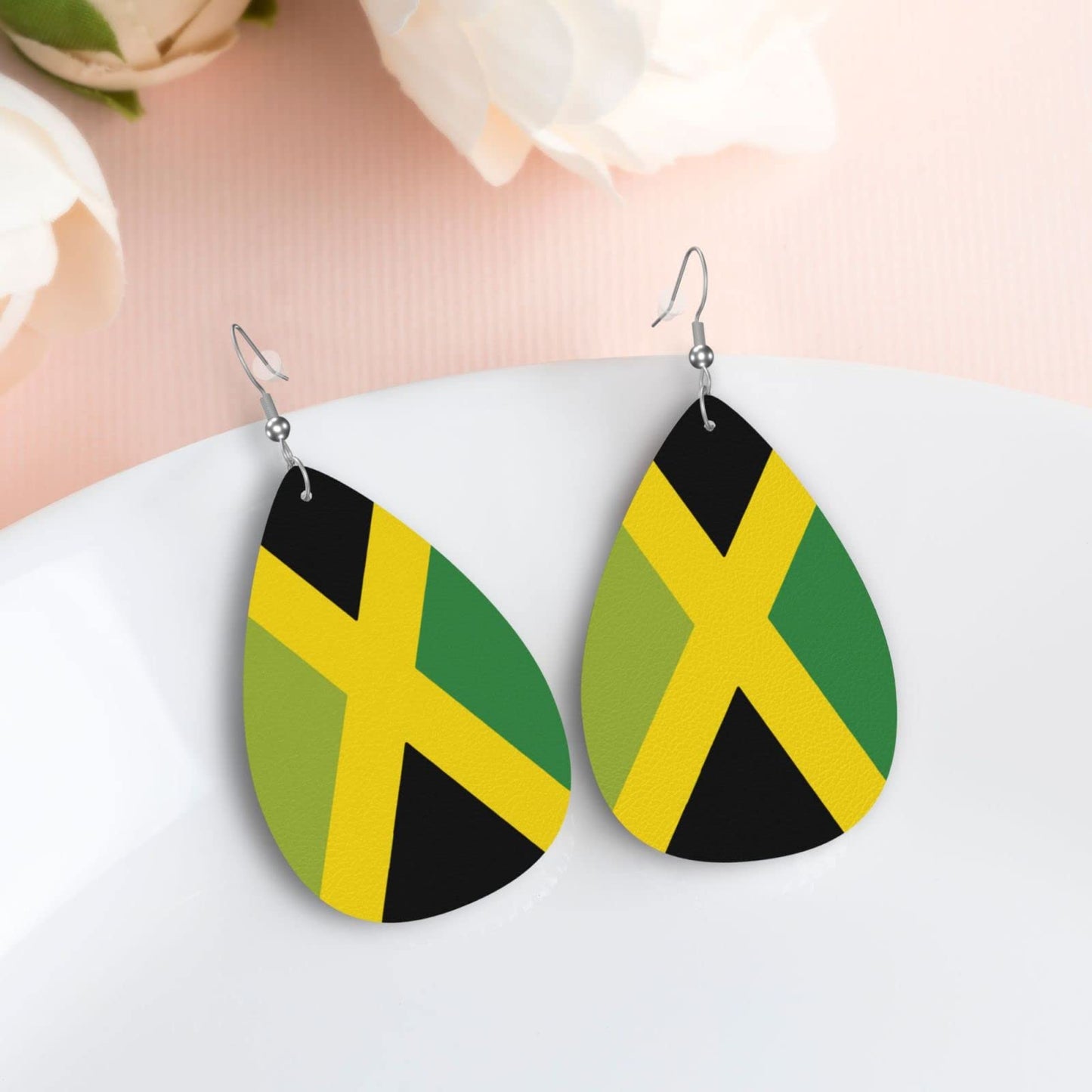 Jamaica Flag Faux Leather Earrings For Women Lightweight Teardrop Dangle Earrings Gift DUIYWFH