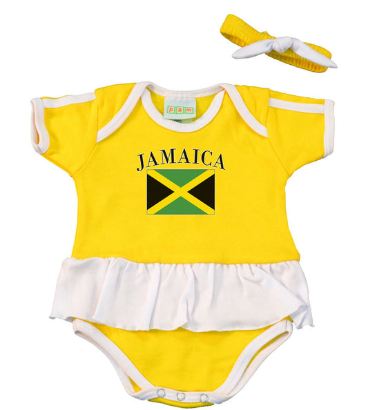 PAM Baby Girl Jamaica Soccer Ruffled Bodysuit Yellow Pam GM Concepts