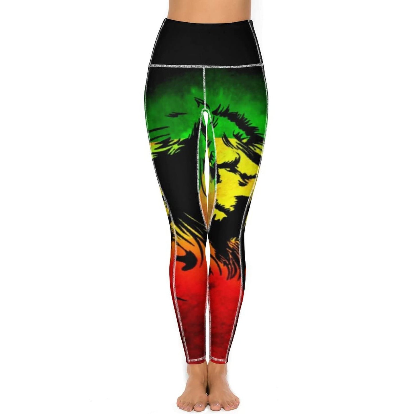 Bagea-Ka Jamaican Lion Flag Pattern High Waisted Leggings for Women Yoga Pants with Pocket Workout Sports Athletic Bagea-Ka