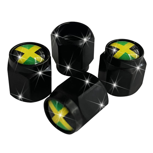 Jamaica Flag Jamaican Flag Tire Valve Stem Caps Cover, 4 Pcs Metal Black Air Valve Cap, Aluminum Car Wheel Stem Caps, Universal Stem Covers for Cars, Trucks, Bikes, Motorcycles, Corrosion Resistant Jowxsx