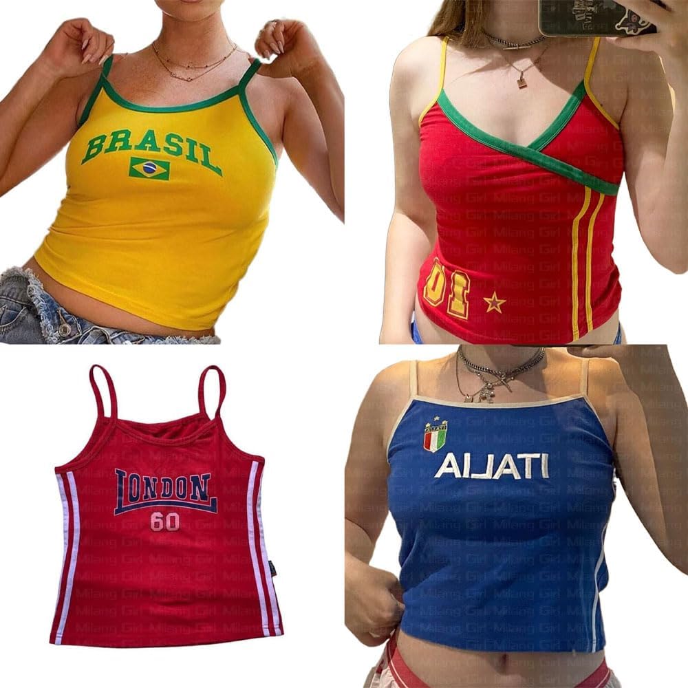 Vintage Graphic Baby Tees for Women Brazil Shirt Y2k Tops Mexico Crop Top Jersey 2000s Summer Going Out Tops MANGMAO