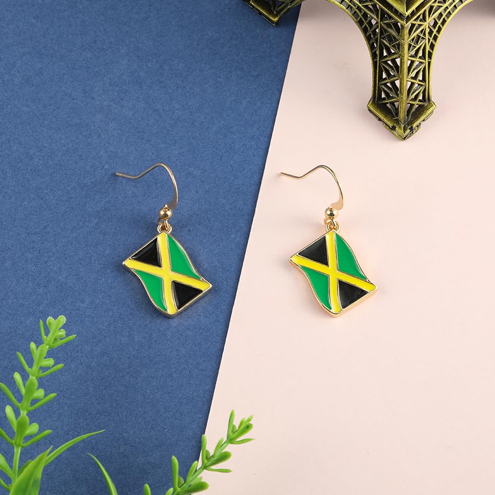 Madison Tyler Dangle Earrings for Women | Jamaica Flag Earrings for Women Girls | Flag Dangling Fish Hook Patriotic Earrings for Olympic Games Madison Tyler