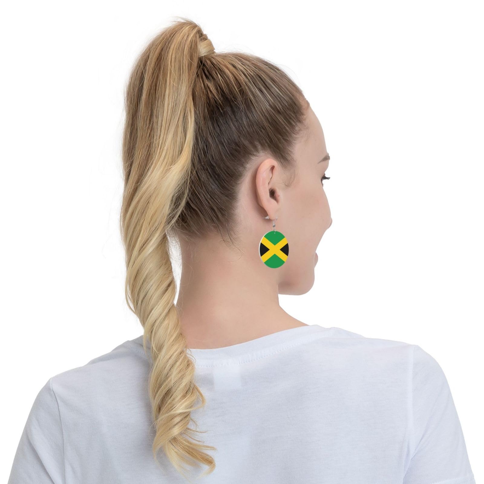 Jamaica Flag Faux Leather Earrings For Women Lightweight Round Dangle Earrings Gift DUIYWFH