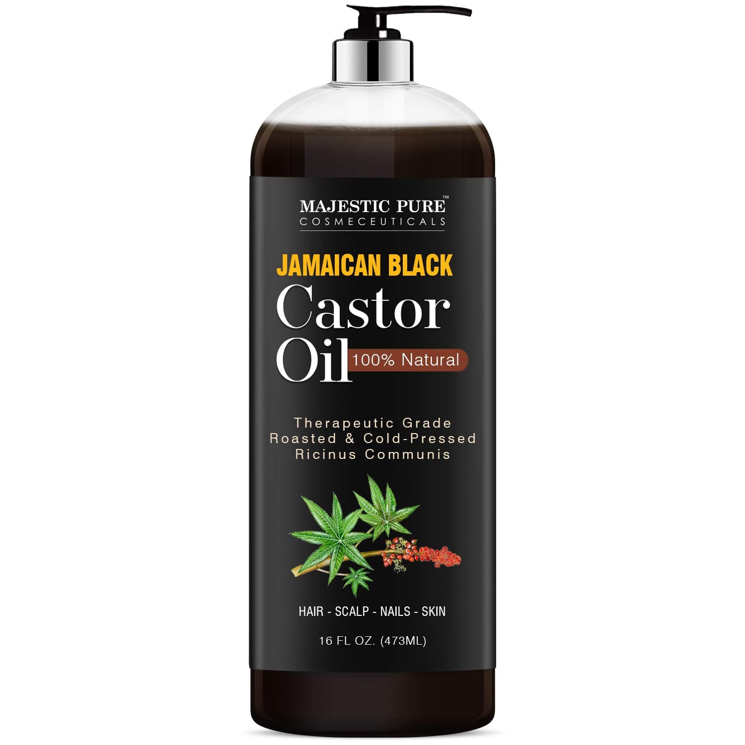 MAJESTIC PURE Jamaican Black Castor Oil for Hair Growth & Natural Skin Care - Roasted & Cold-Pressed - Massage, Scalp, Hair and Nails - 16 fl oz MAJESTIC PURE