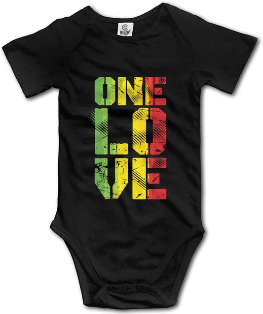 LittleHorn Grungy One Love Rasta Baby Climbing Bodysuit Short Sleeve Bodysuit Unisex Black LittleHorn