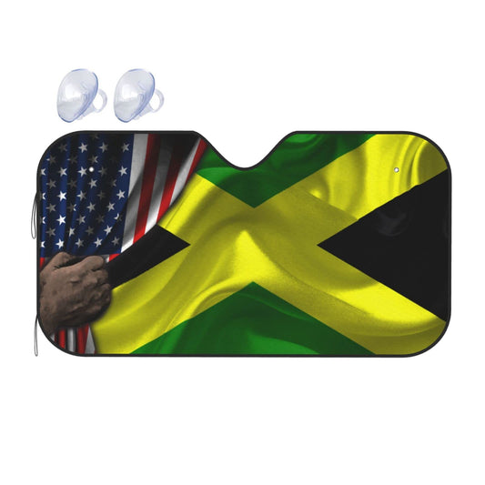 American Flags and Jamaica Jamaican Flag Car Windshield Sun Shade (51" X 27.5") (55" X 30") Aluminium Foil Foldable Windshield Sunshade Suction Cup Fixed Generic