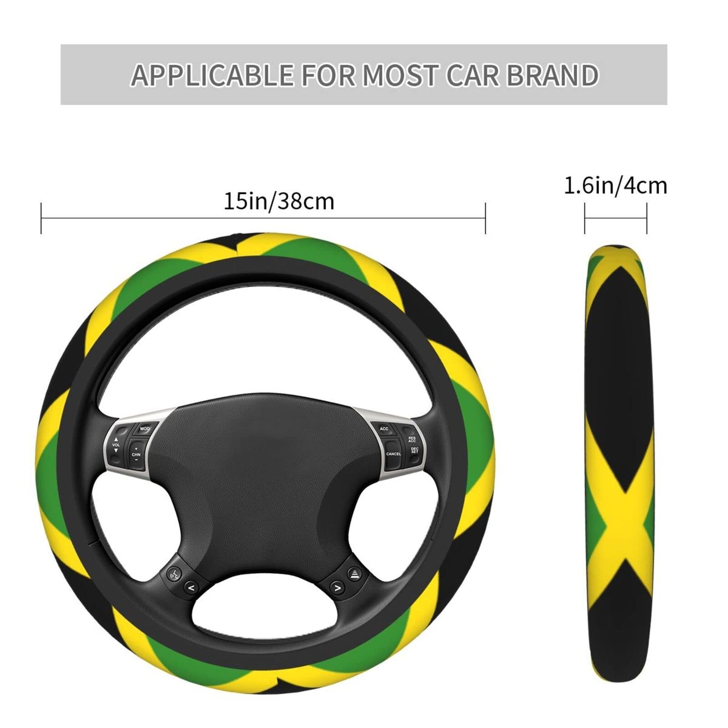 Jamaican Flag Steering Wheel Cover, Non Slip Durable Auto Car Accessories Universal 15 Inch AIMASTZ