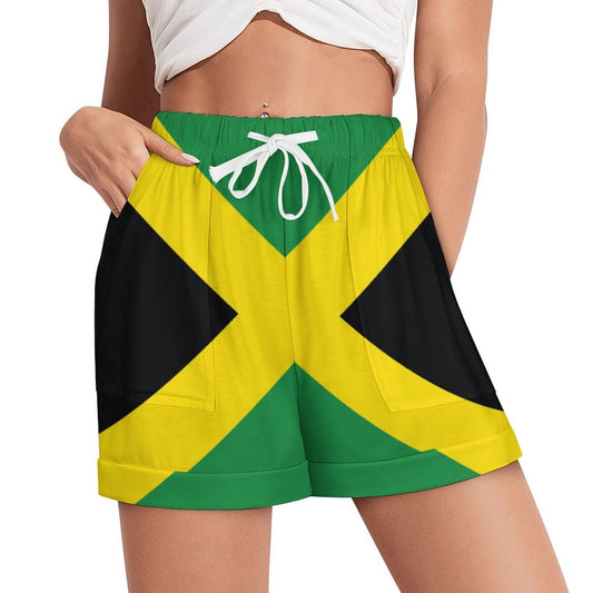 Ysidec Jamaican Flag Women Shorts Beach Casual Athletic High Waist Drawstring Shorts XL Ysidec