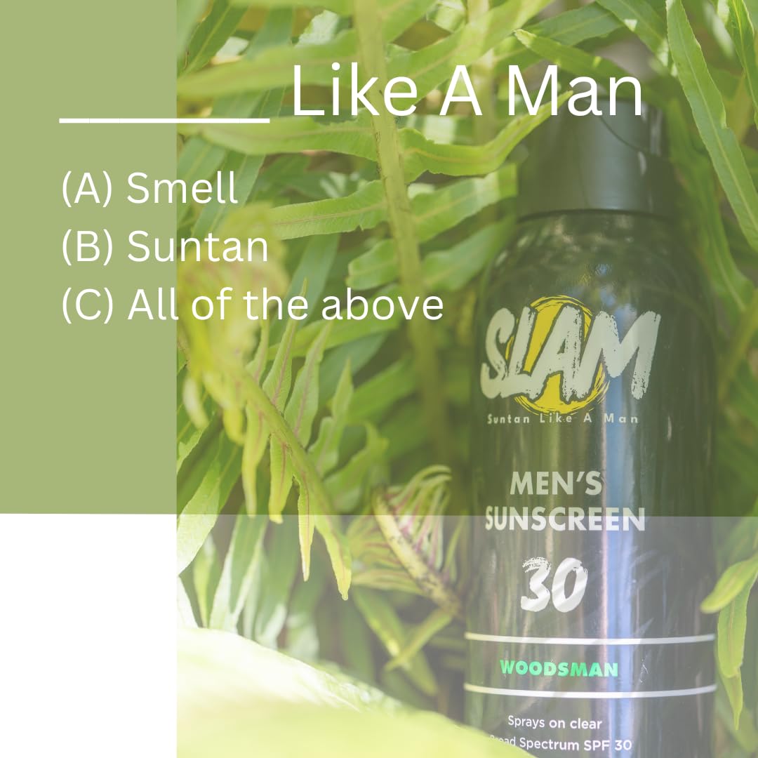 SLAM WoodsMan - Men's Scented Sunscreen, SPF Sunscreen Spray, Water Resistant Sunscreen, Octinoxate & Oxybenzone Free, Broad Spectrum UVA/UVB Sunscreen Slam Lotion