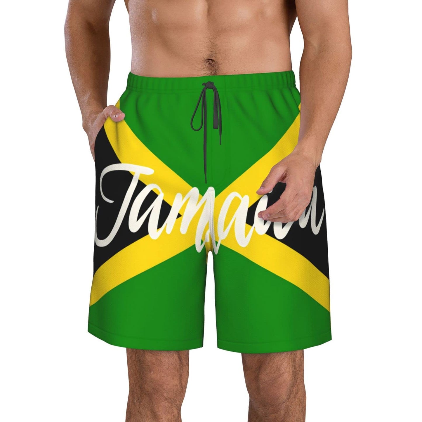 KAMQUERENCE Jamaica White Men's Swim Trunks Men's Swimsuit Quick Dry Board Shorts with Mesh Lining Beach Shorts 3X-Large KAMQUERENCE