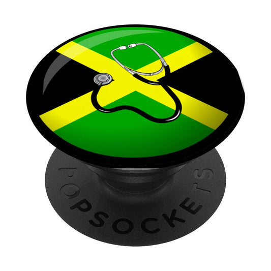 Black Stethoscope Jamaican Nurse Gift Jamaica Flag JA010 PopSockets PopGrip: Swappable Grip for Phones & Tablets Jamaica Novelty Gifts Co.