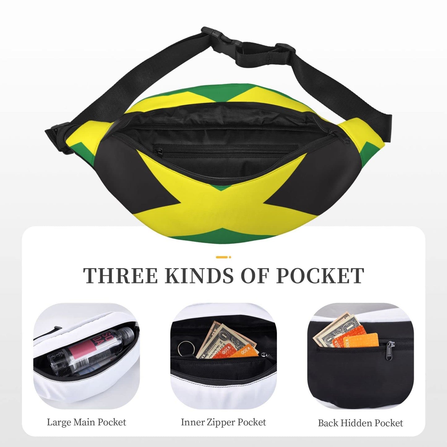 ROBNIK Jamaican Flag Pattern Fanny Pack for Women Man, Adjustable Casual Waist Belt Bag Crossbody for Sports Travel Hiking Running Jogging ROBNIK