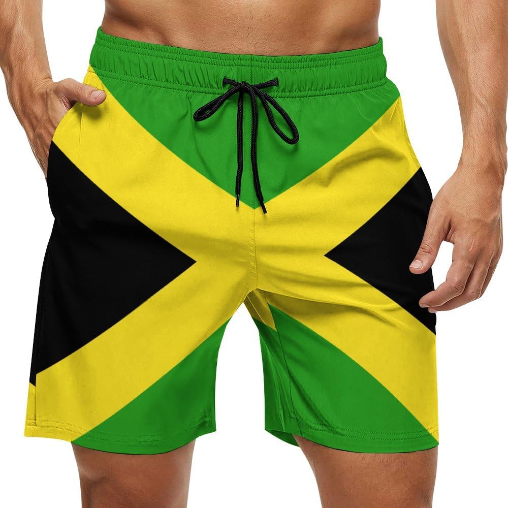 Heucapc Men's Board Shorts Jamaican Flag Quick Dry Swimming Trunks Jamaican Style Swim Trunks Summer Beach Shorts XL Heucapc