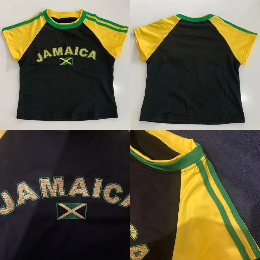 Vintage Graphic Baby Tees for Women Brazil Shirt Y2k Tops Mexico Crop Top Jersey 2000s Summer Going Out Tops MANGMAO