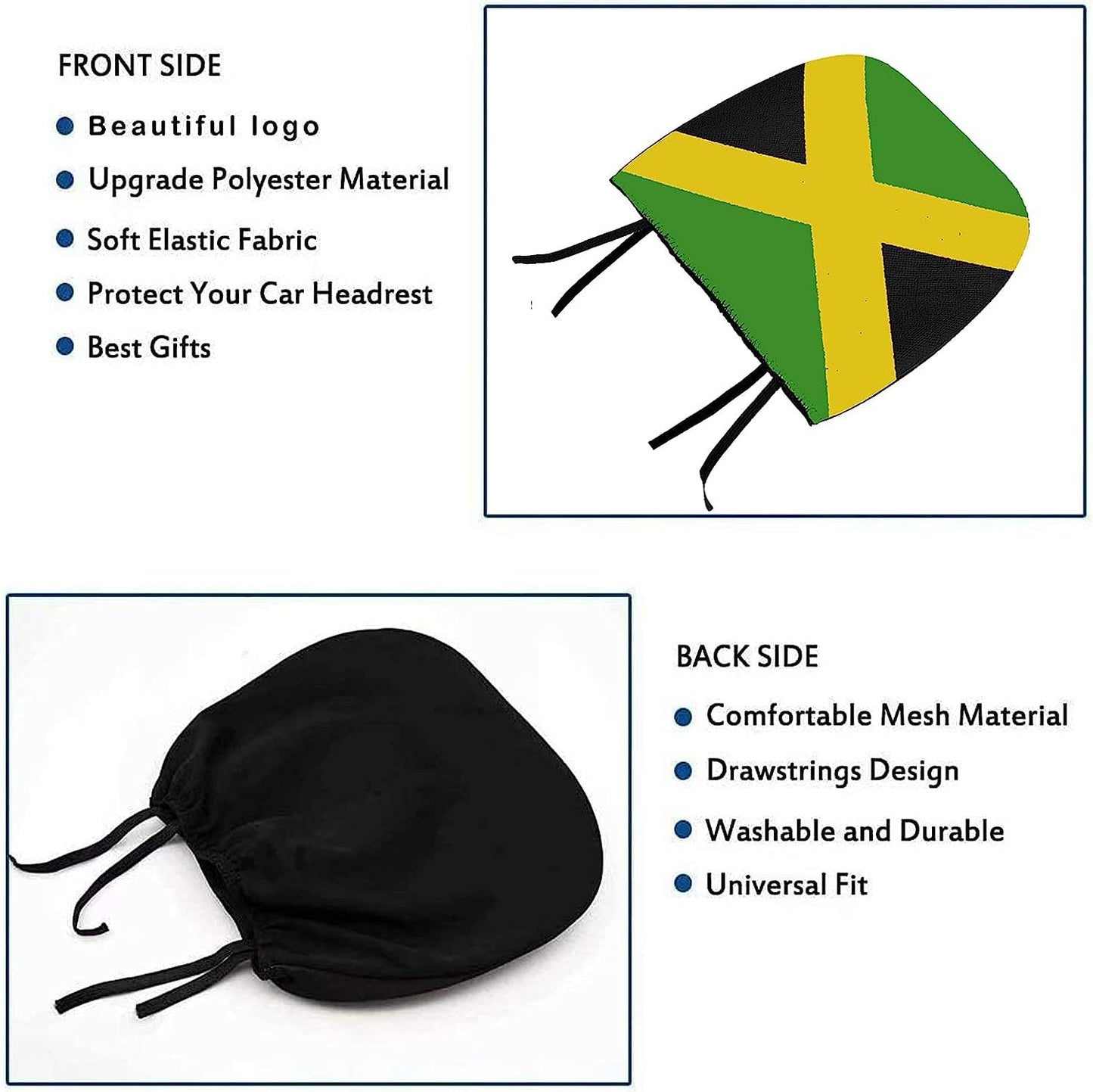 Naxizo 2 Pack Jamaica Flag Headrest Covers, Seat Cover Accessories Car Headrest Protector Universal Fit for Car/Truck Seats (Jamaica) Naxizo