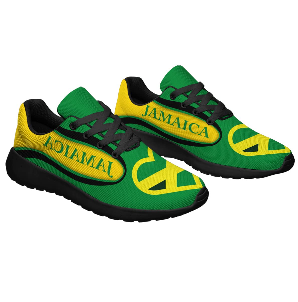 Jamaican Flag Heart Shoes Mens Womens Running Sneakers Comfortable Tennis Golf Jamaican Reggae Shoes Gifts for Her,Him Black Size 7 Sonzj-II