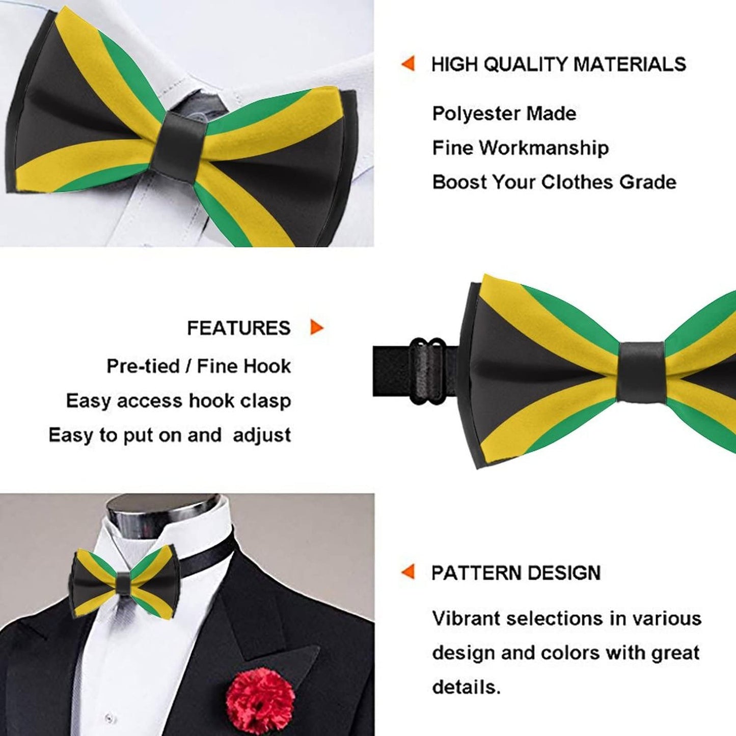 AMRANDOM Boys Bow Tie, Jamaica Jamaican Flag, Elegant Adjustable Pre-tied Formal School Uniform Bow Ties for Graduation Ceremony AMRANDOM