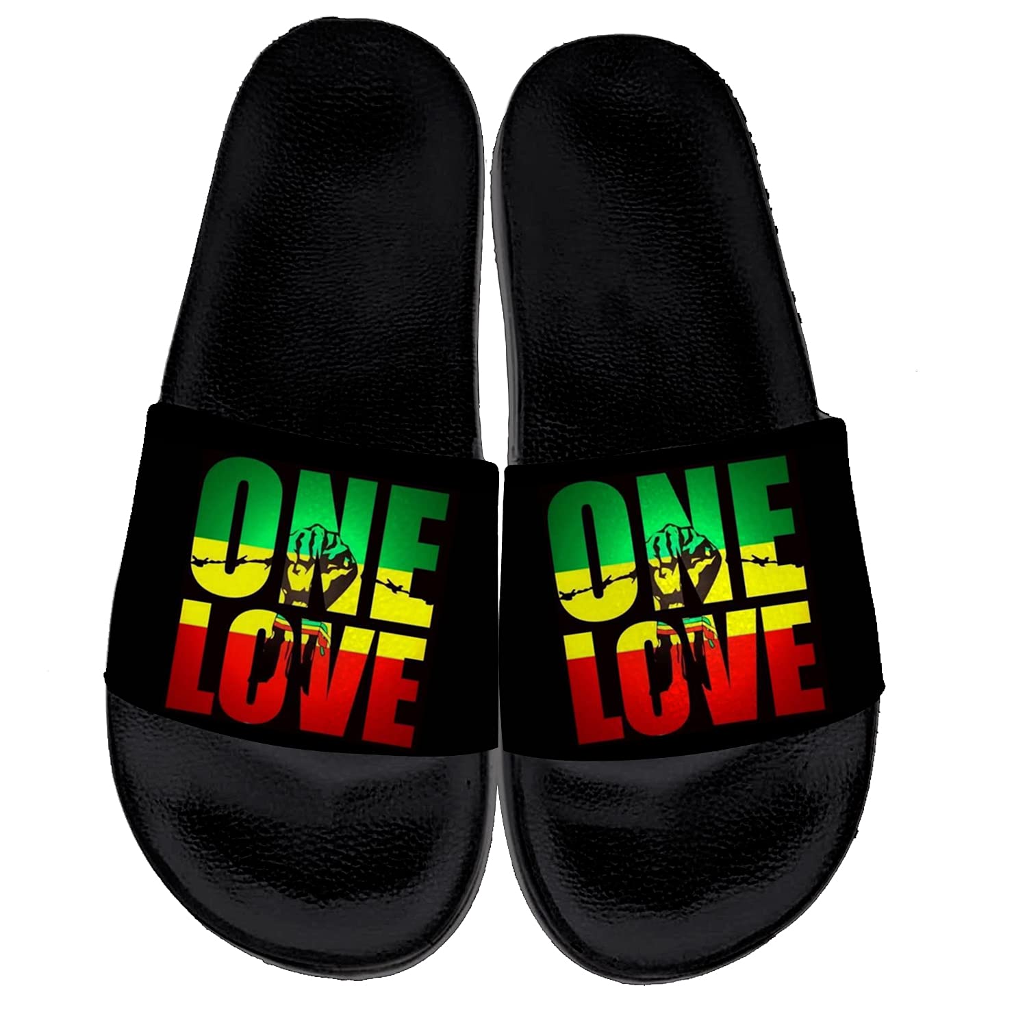 ursant Rasta Reggae Rastafarian Slides for Women Men Comfort Anti-Slip Sandals Flat Slipper Shoes Gifts for Peace Lovers,US Size 12 Women/10 Men ursant