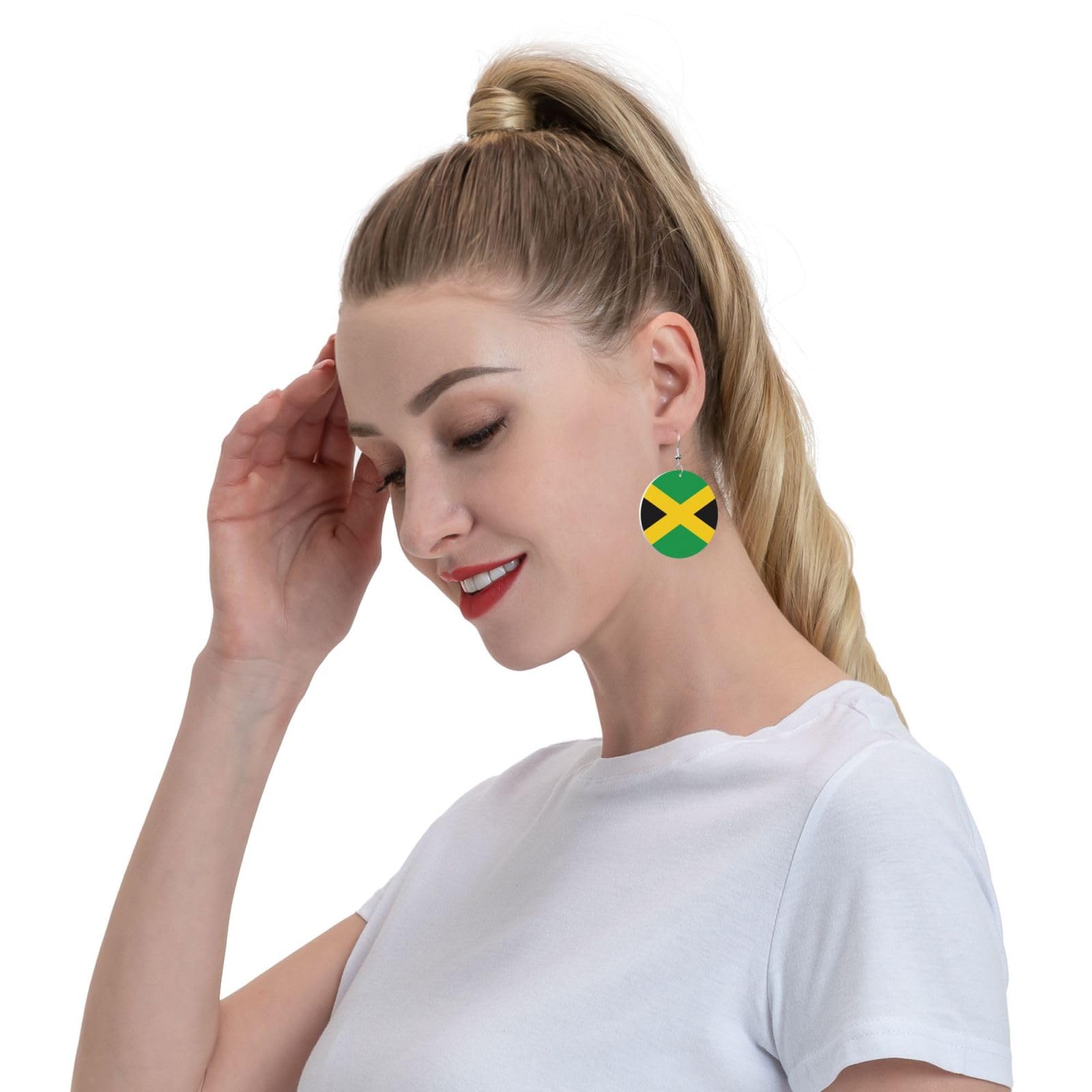 Jamaica Flag Faux Leather Earrings For Women Lightweight Round Dangle Earrings Gift DUIYWFH