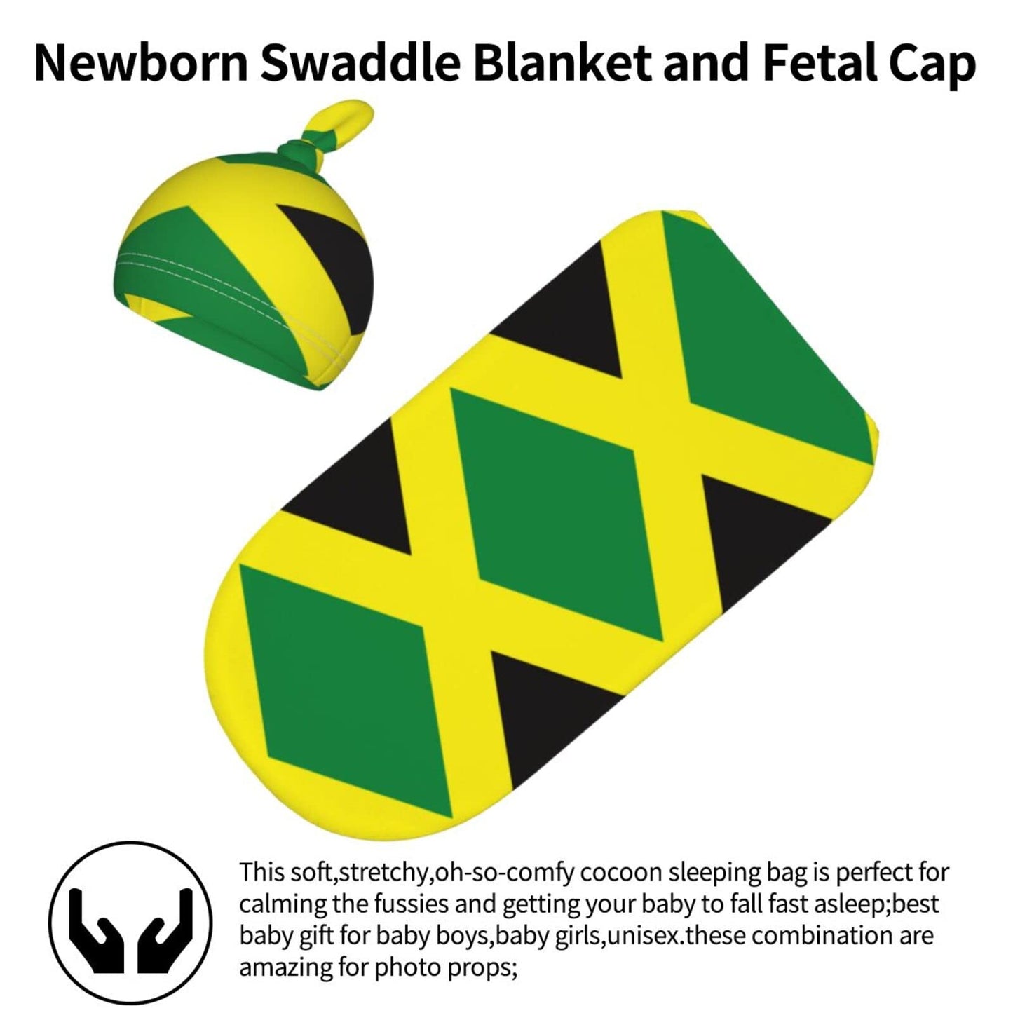 Ykklima Baby Newborn Swaddle Blanket with Beanie Hat- Jamaican Flag Pattern Receiving Blanket Sleep Sack for Girls Boys Infant Gifts Ykklima