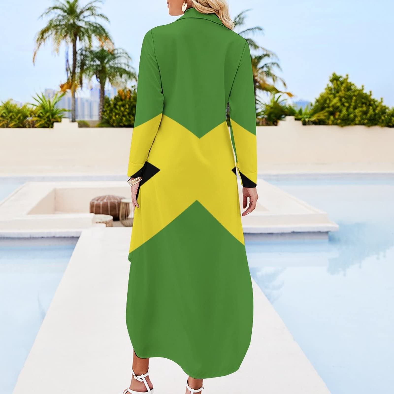Jamaica Flag Long Sleeved Shirt Dress for Women Summer Top S TAIZIYEAH