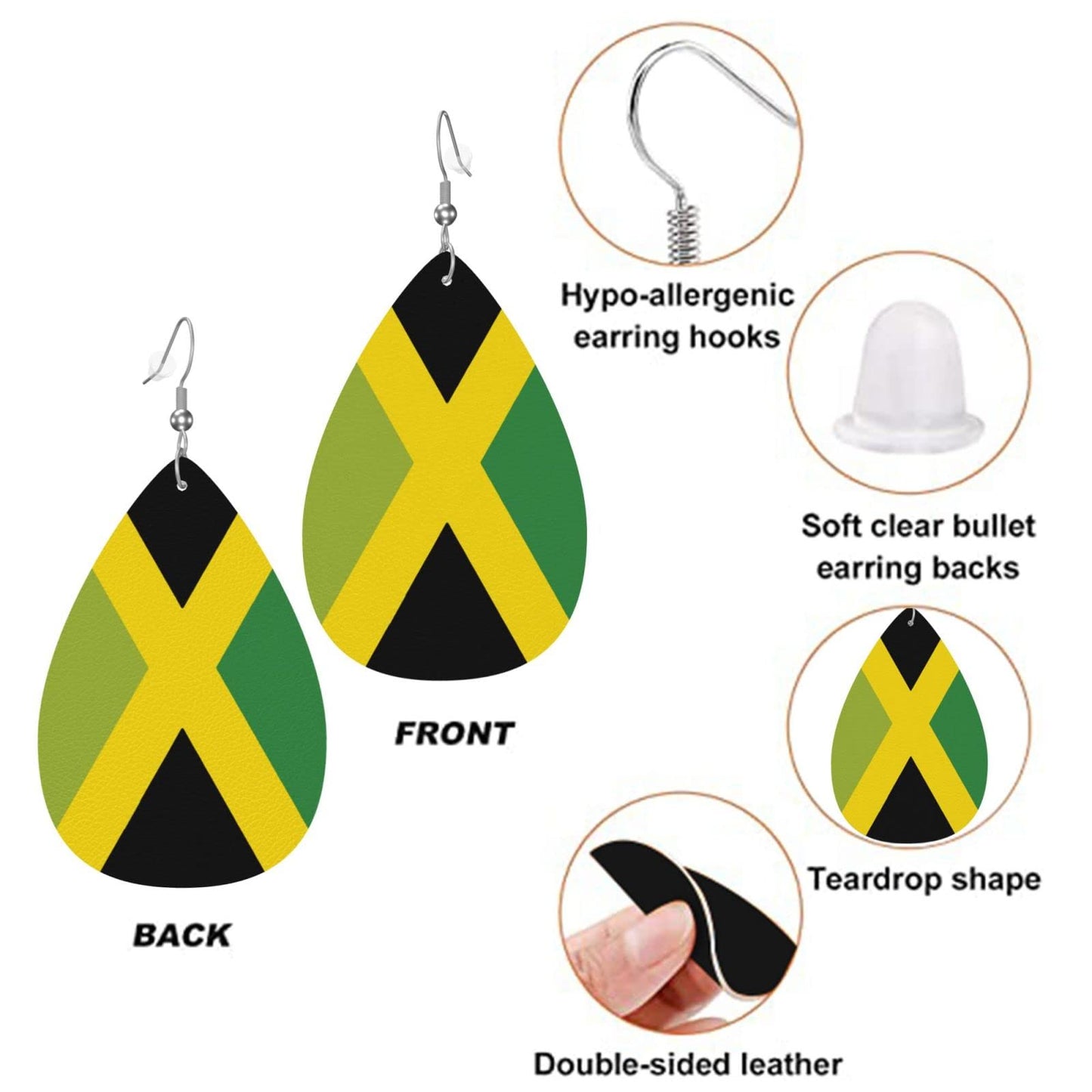 Jamaica Flag Faux Leather Earrings For Women Lightweight Teardrop Dangle Earrings Gift DUIYWFH