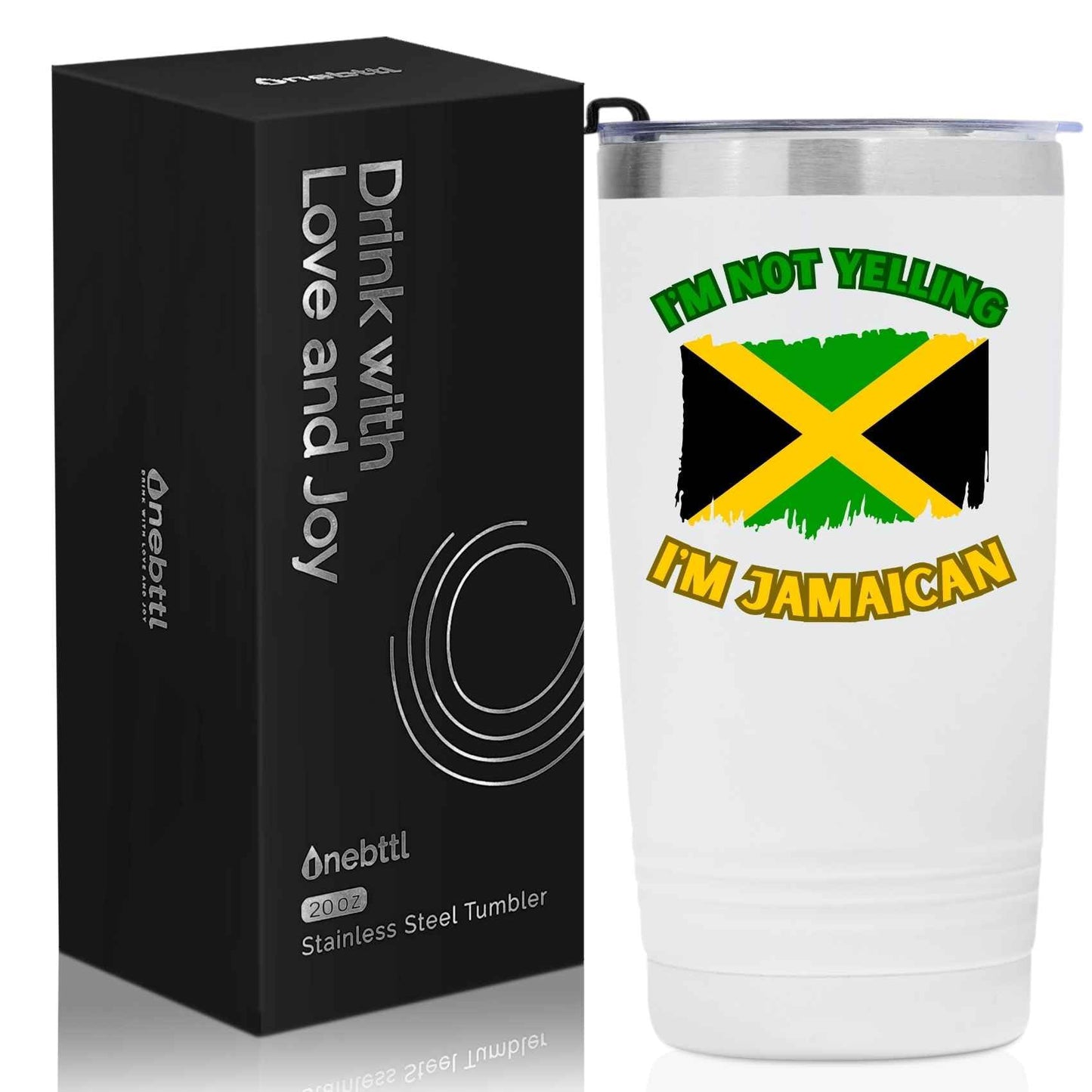 Jamaican Gifts with Jamaica Flag, Jamaican Jamaica Souvenirs, 20oz Stainless Steel Insulated Travel Mug, Perfect for Jamaican Men & Women on Birthday & Christmas - I'm Not Yelling Onebttl