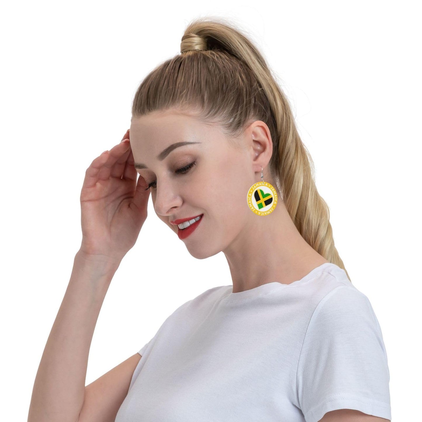 Jamaica Flag Faux Leather Earrings For Women Lightweight Round Dangle Earrings Gift DUIYWFH