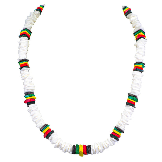 BlueRica Puka & Rasta Coconut Chip Shell Beads Necklace (18") BlueRica