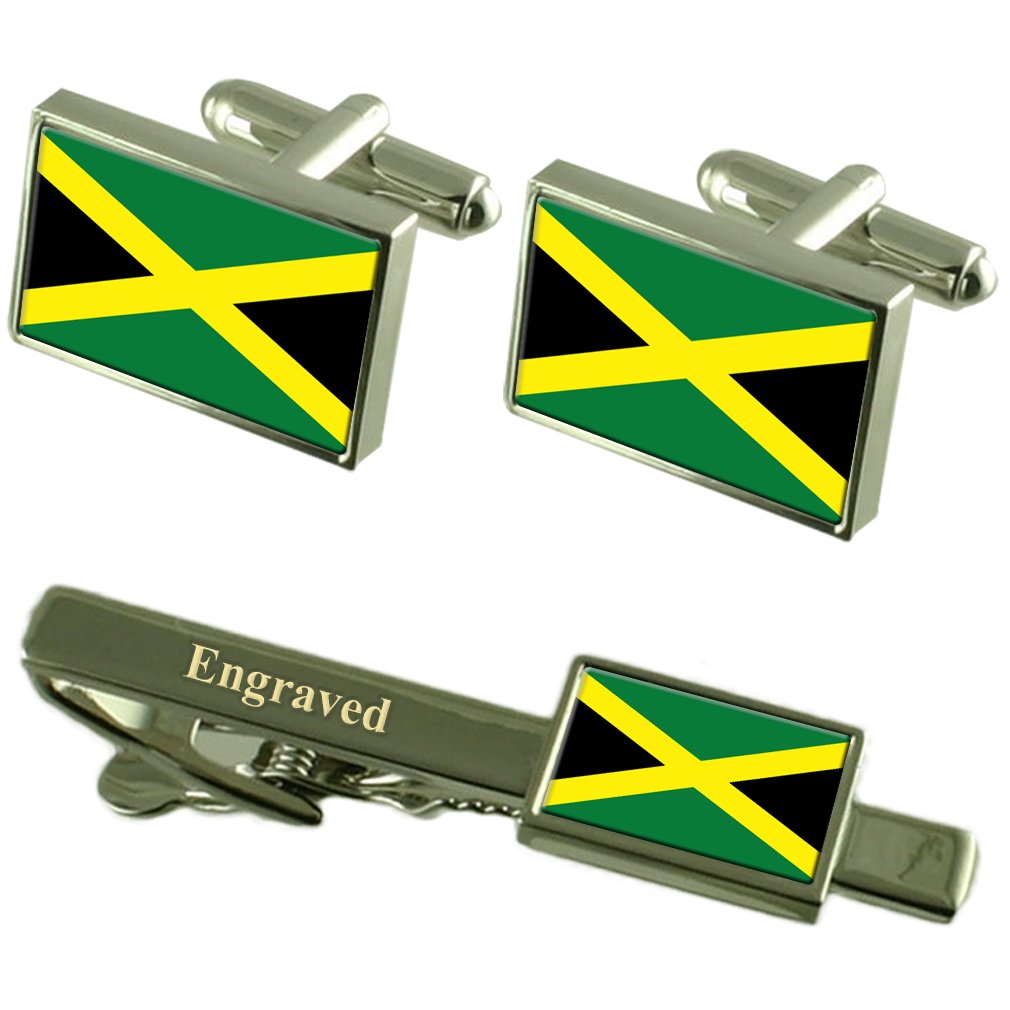 Select Gifts Jamaica Flag Cufflinks Engraved Tie Clip Matching Box Set Select Gifts