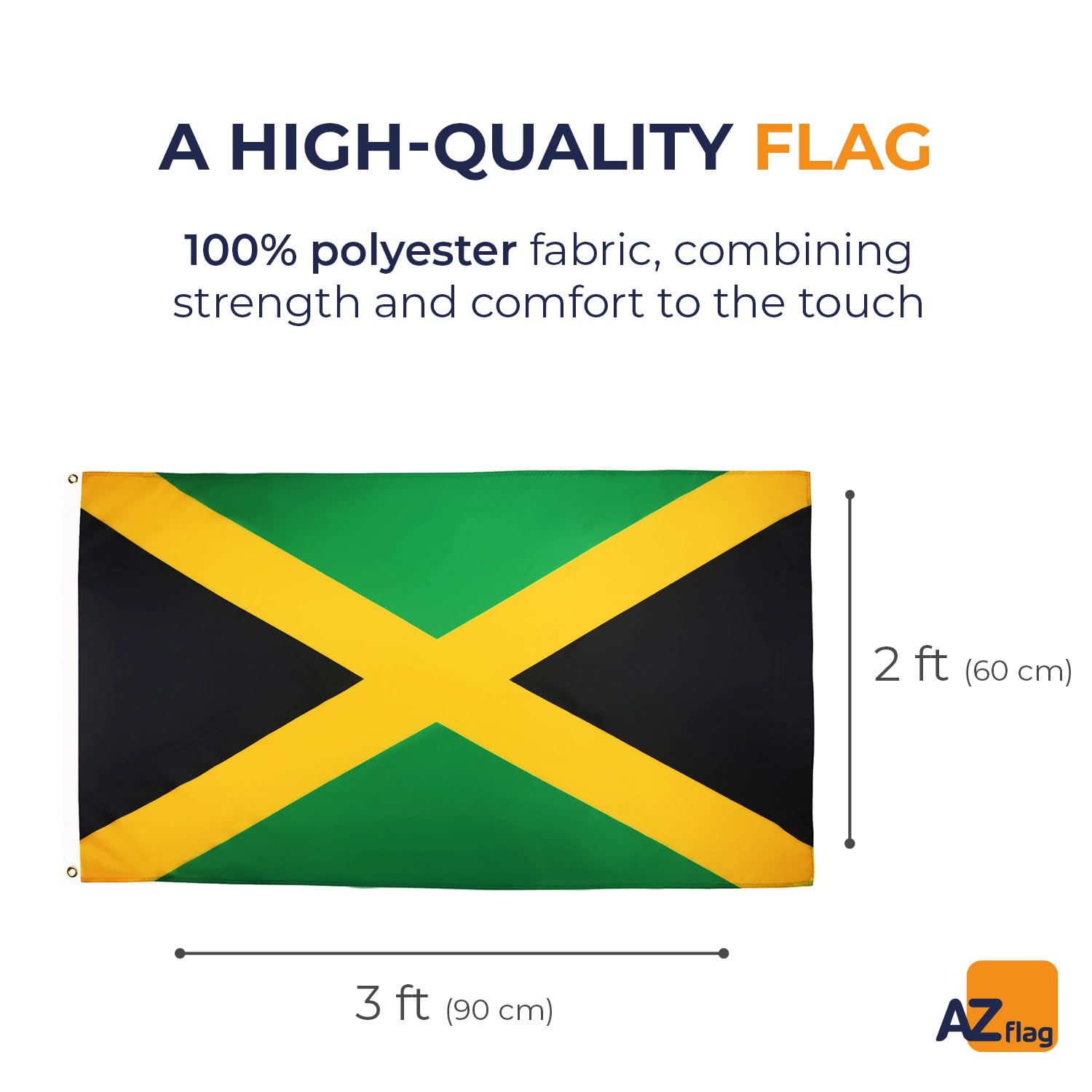 AZ FLAG - Jamaica Flag - 2x3 Ft - Light Polyester Jamaican Banner with Two Brass Eyelets - Fade Resistant - Vivid Colors - 2' x 3' Feet - 90x60 Cm AZ FLAG