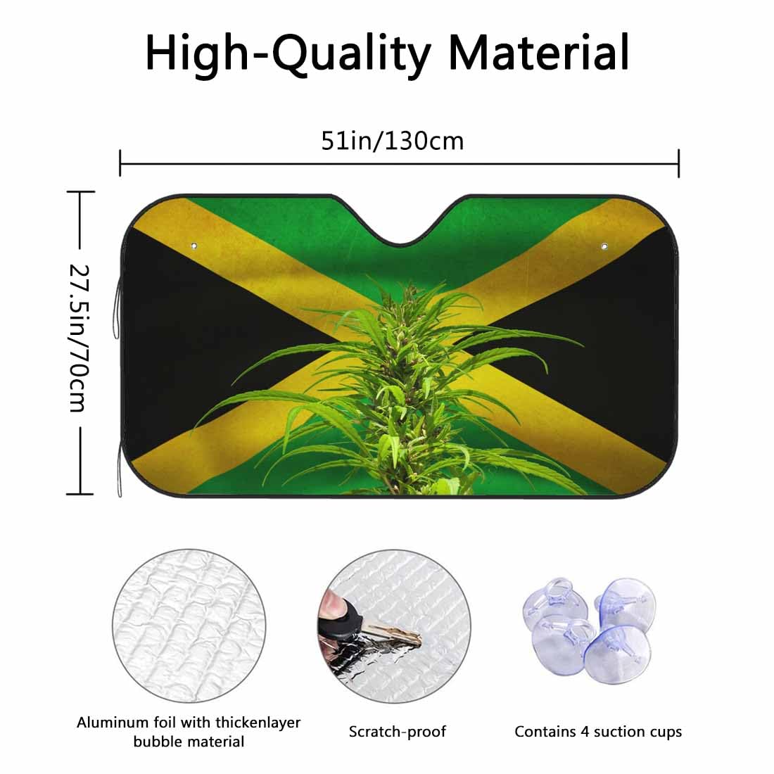 oFloral Jamaican Flag Car Windshield Sun Shade Car Front Window Shades Windhsield Sunshade Cover Sun Visor Shield Block Automotive Interior Portector Blocks UV Rays for Car Truck SUV oFloral