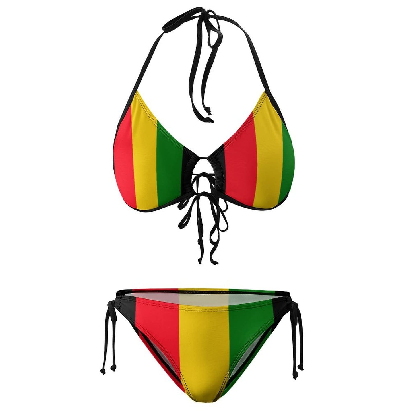 Jamaican Rasta Flag Green, Yellow and Red Women Two Piece Bikini Swimsuit Sling Halter Top Triangle Bottoms Set Sexy Bathing Suits SUYXKOP