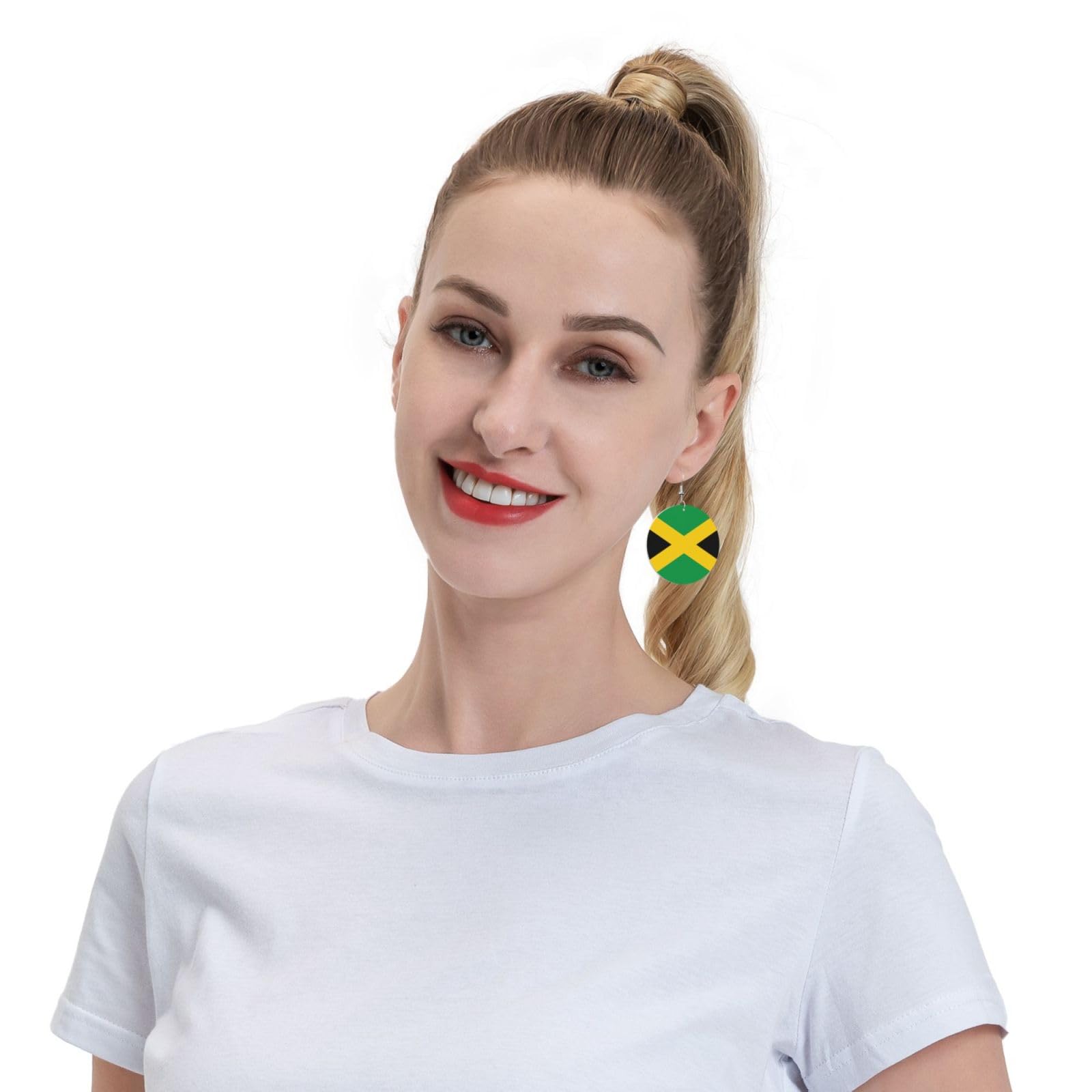 Jamaica Flag Faux Leather Earrings For Women Lightweight Round Dangle Earrings Gift DUIYWFH