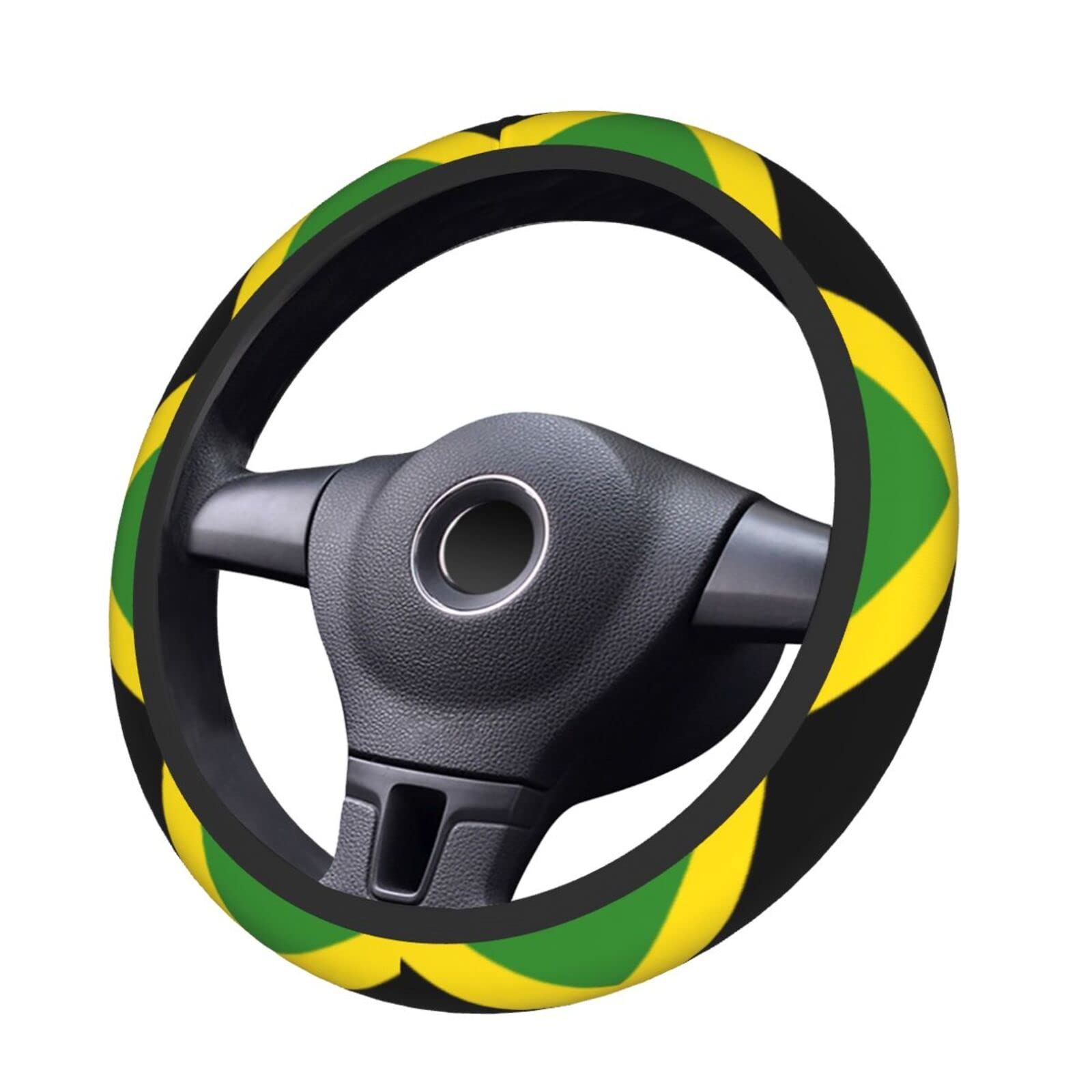 Jamaican Flag Steering Wheel Cover, Non Slip Durable Auto Car Accessories Universal 15 Inch AIMASTZ