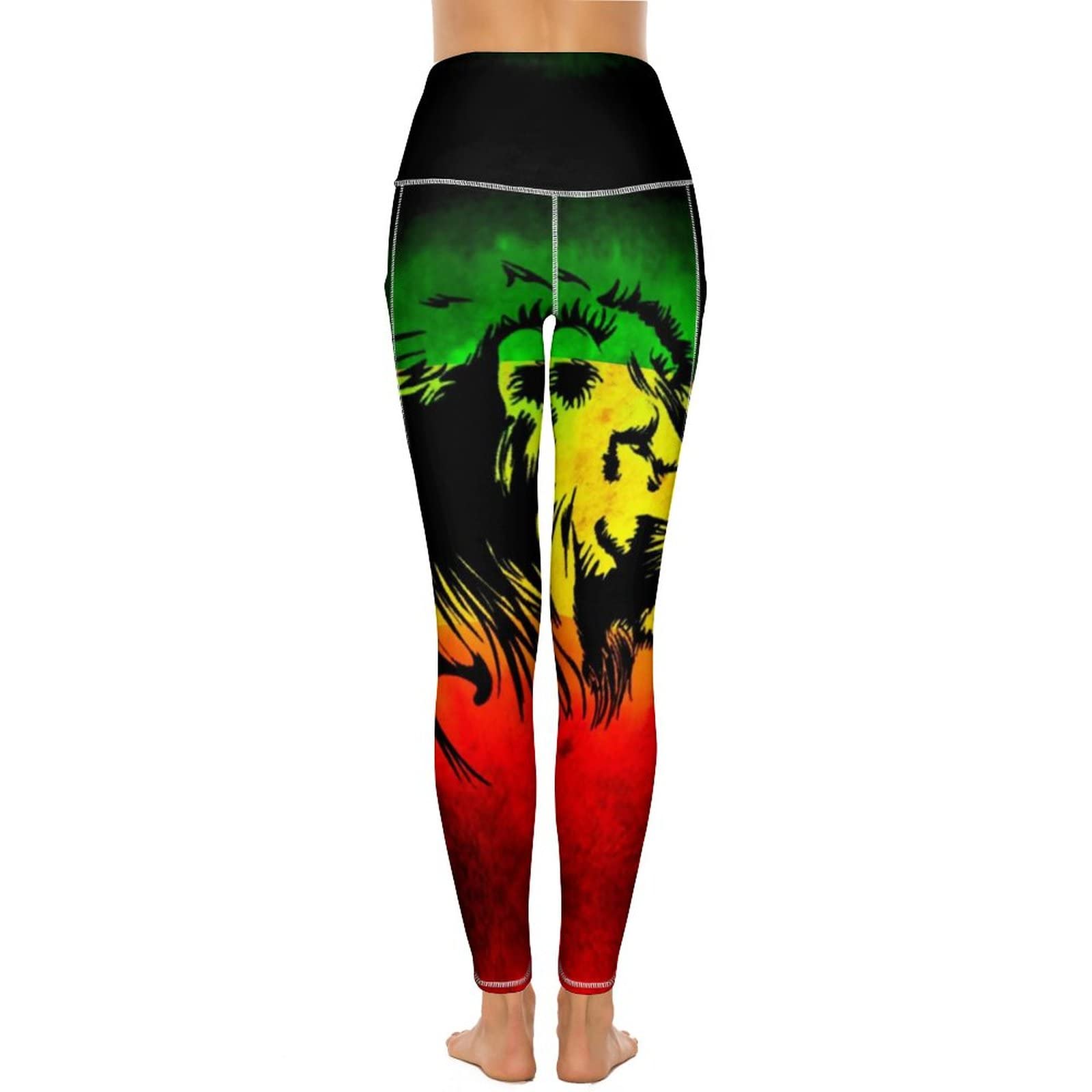 Bagea-Ka Jamaican Lion Flag Pattern High Waisted Leggings for Women Yoga Pants with Pocket Workout Sports Athletic Bagea-Ka