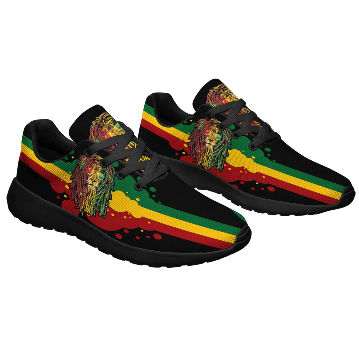 Lion Shoes Men Women Running Sneakers Casual Breathable Walking Tennis Shoes Jamaican Reggae African Gift Black Size 7 Sonzj-II