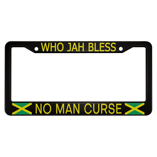 oFloral Who Jah Bless No Man Curse Aluminum Alloy License Plate Frame Jamaican Flag Green Black Yellow Color Applicable to US Standard Car Metal Front Car Tag Frame Cover Holder for Women Men(1 Pack) oFloral