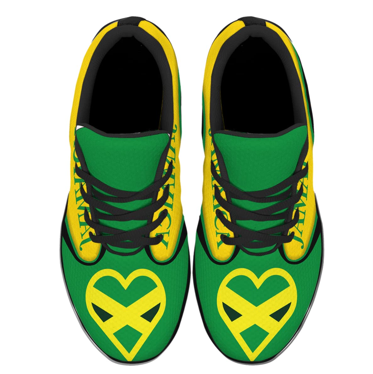 Jamaican Flag Heart Shoes Mens Womens Running Sneakers Comfortable Tennis Golf Jamaican Reggae Shoes Gifts for Her,Him Black Size 7 Sonzj-II