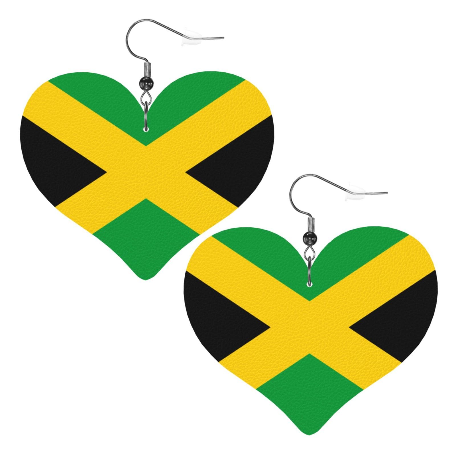 Jamaica Flag Faux Leather Earrings For Women Lightweight Heart Dangle Earrings Gift DUIYWFH