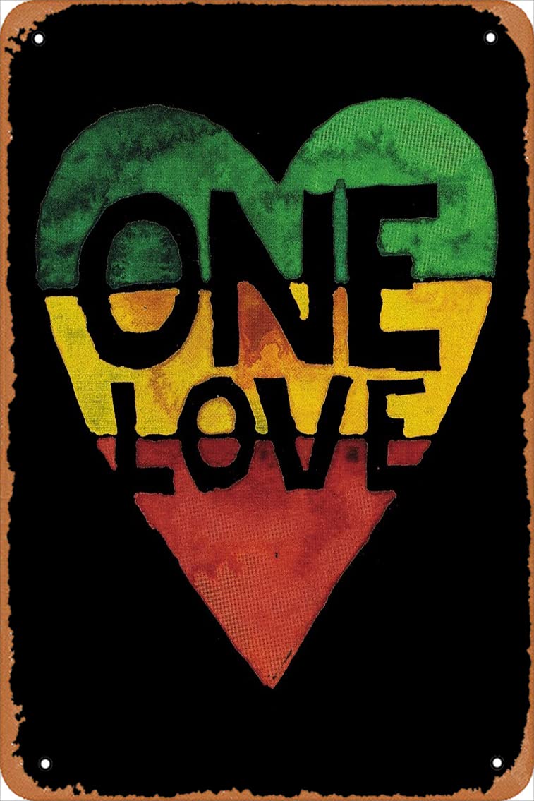 Yzixulet One Love Music Rasta Reggae Heart Peace Roots Poster Retro Metal Tin Vintage Sign 12 X 8 Inch Home Bar Man Cave Wall Decor Yzixulet