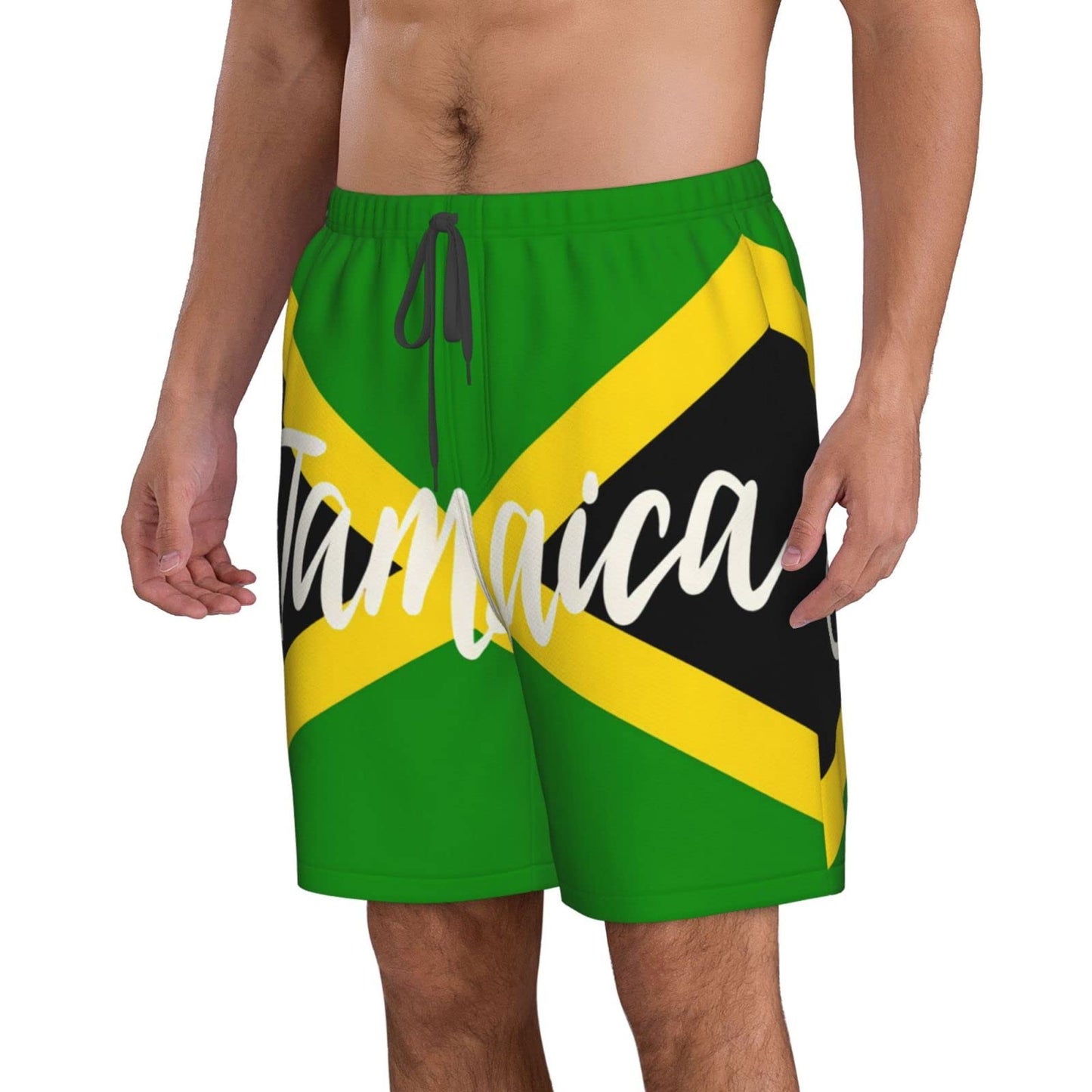 KAMQUERENCE Jamaica White Men's Swim Trunks Men's Swimsuit Quick Dry Board Shorts with Mesh Lining Beach Shorts 3X-Large KAMQUERENCE