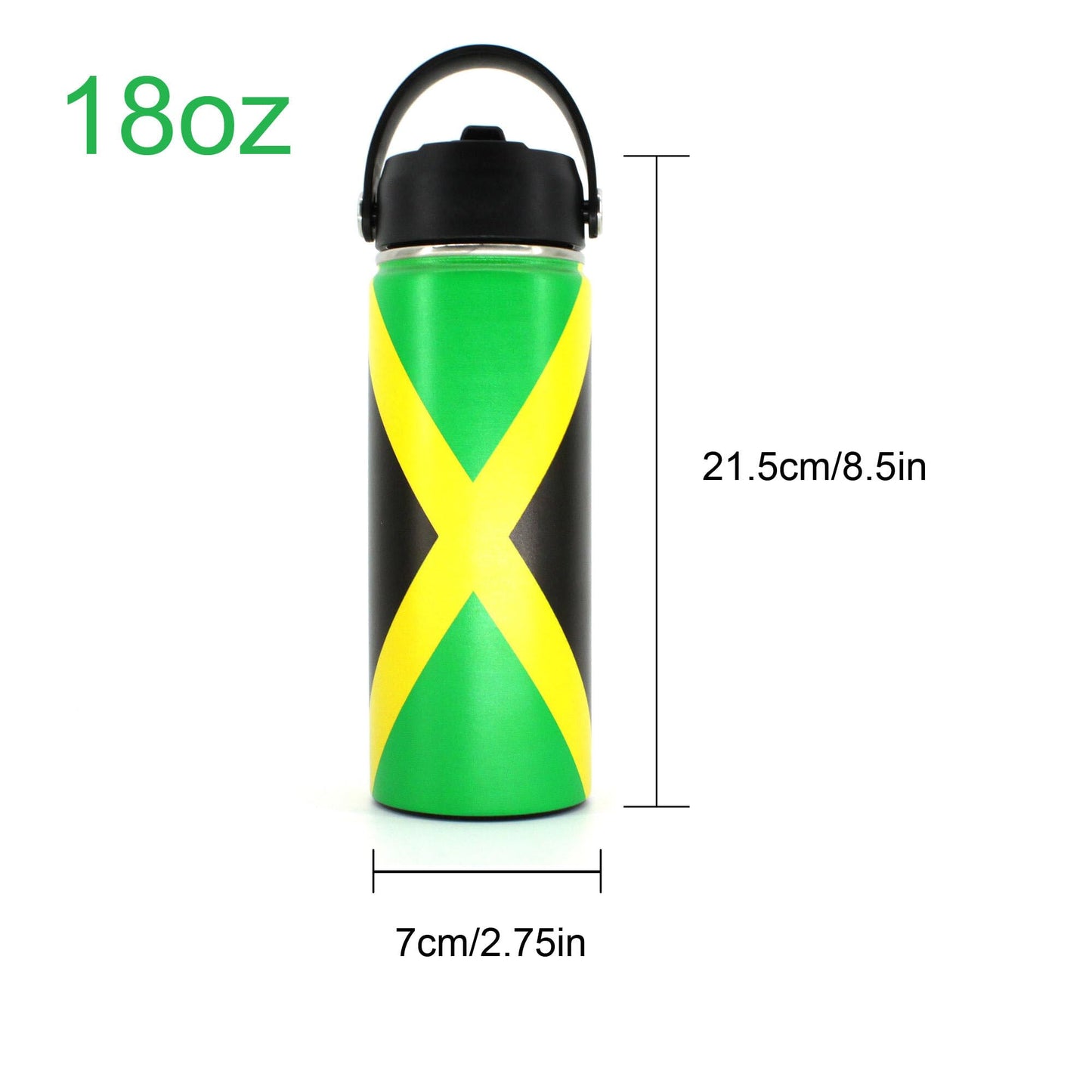 18oz Tumbler with Straw cap Stainless Steel Vacuum Insulated Double Wall Travel Tumbler Coffee Mug Jamaican Flag Reggae Rasta Caribbean(Reggea） RGYLION